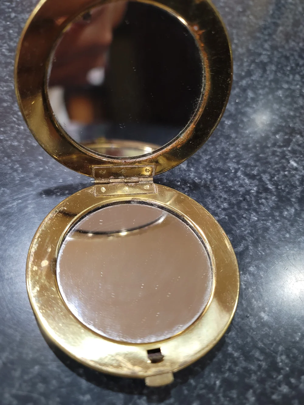 Vintage Round Gold-Tone Cosmetic Compact Mirror w/ Ballerina Scene Lid 3 in